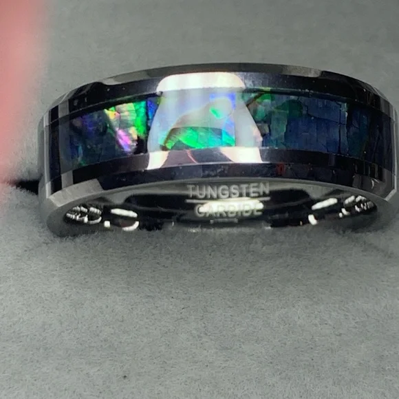 8mm Abalone Shell Tungsten Carbide Wedding Band Mens